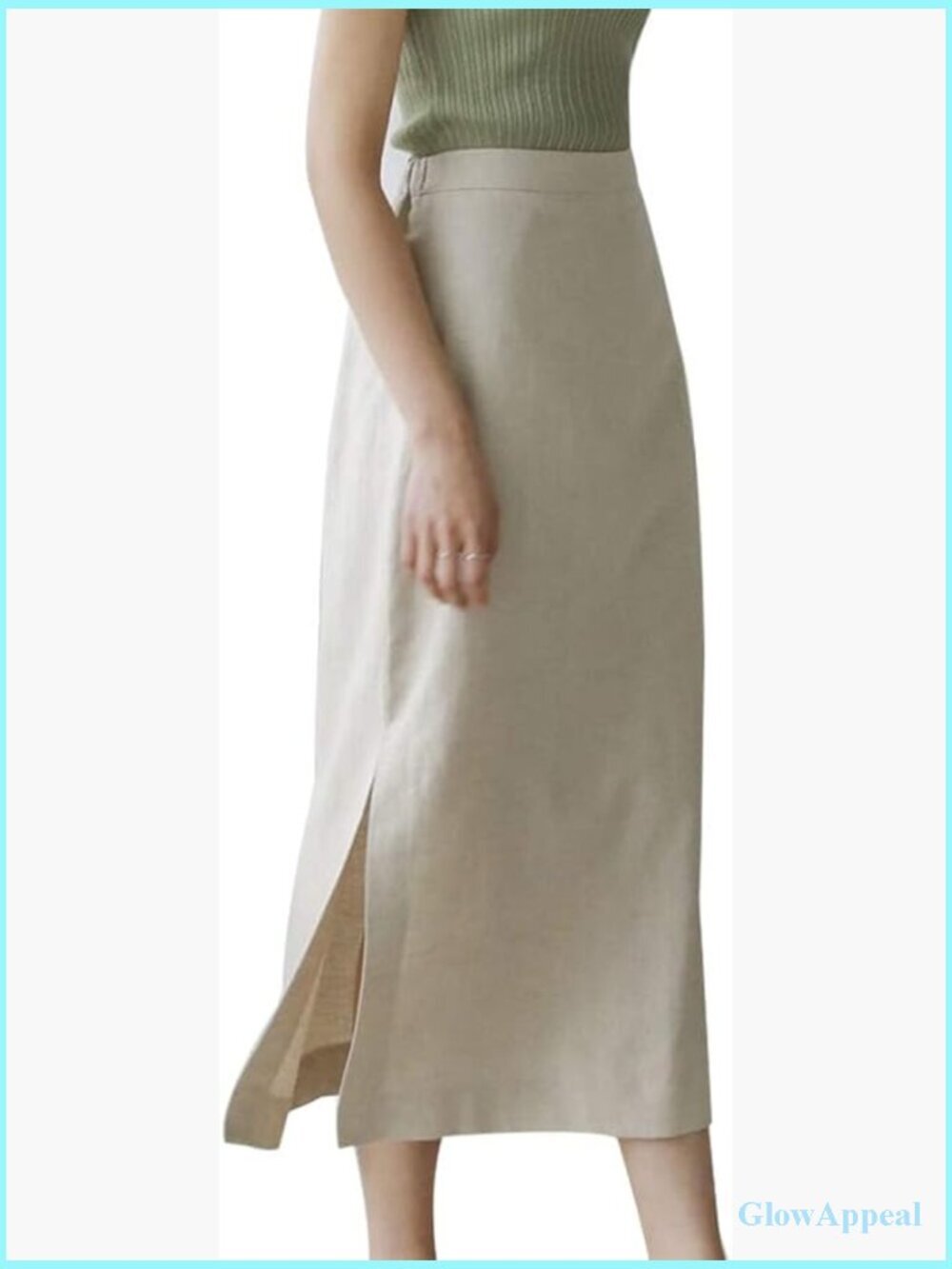 High Waisted Straight Linen Long Skirt with Slit Midi